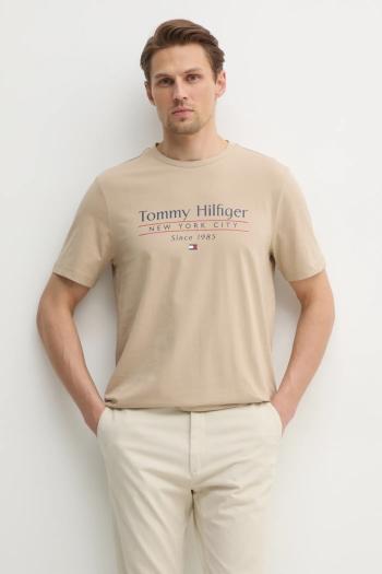 Bavlnené tričko Tommy Hilfiger pánske, béžová farba, s potlačou, MW0MW38621