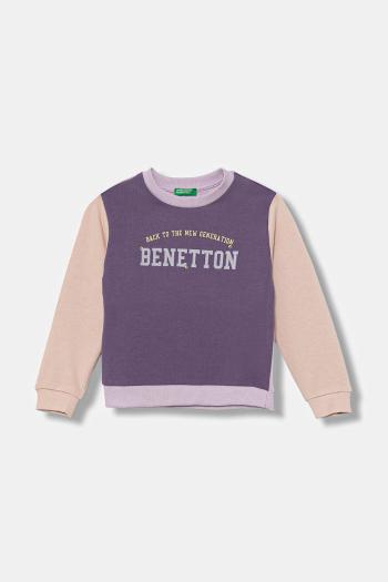 Bavlnená mikina United Colors of Benetton fialová farba, s potlačou, 3J70G10JR