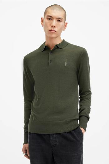 Vlnený sveter AllSaints MODE MERINO pánsky, čierna farba, tenké, M085KB