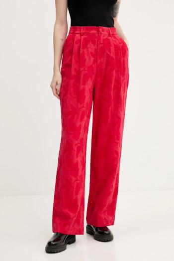 Nohavice Desigual SUITROJO dámske, červená farba, rovné, vysoký pás, 25SWPW33