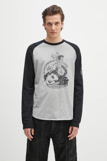 Bavlnené tričko s dlhým rukávom AMBUSH Raglan L/S T-Shirt šedá farba, s potlačou, 12115325