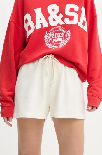 Šortky American Vintage SHORT COURT dámske, biela farba, jednofarebné, vysoký pás, HAPY09AE24