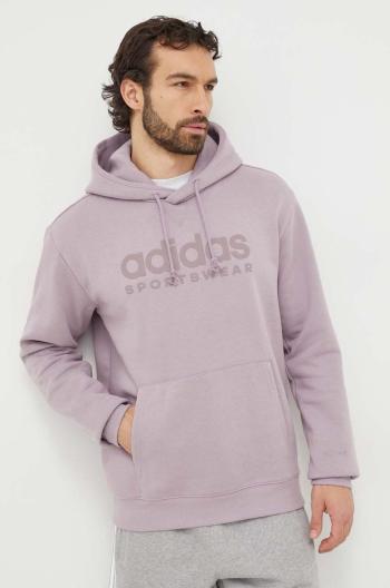 Mikina adidas pánska, fialová farba, s kapucňou, s potlačou, IW1204