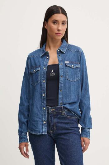 Rifľová košeľa Guess Jeans dámska, slim, s klasickým golierom, W4YH35 D5EI3