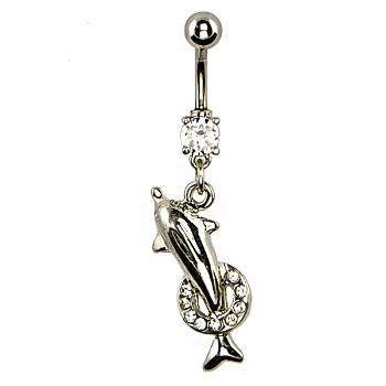 Piercing do pupku - delfín skáčuci cez obruč so zirkónmi