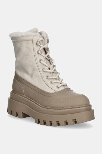 Členkové topánky Calvin Klein Jeans FLATFORM LACE UP BOOT PADDED dámske, béžová farba, na platforme, zateplené, YW0YW01557