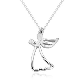 Strieborný 925 náhrdelník - vyrezávaný anjel so srdiečkom, číry diamant