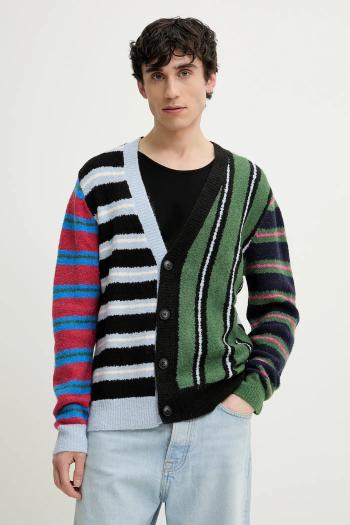 Kardigán s prímesou vlny Desigual MIDSTRIPES pánsky, čierna farba, 25SMJK02