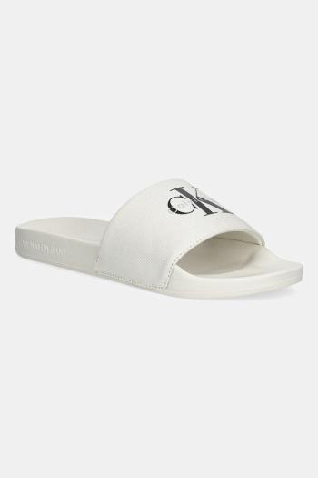 Šľapky Calvin Klein Jeans SLIDE MONOLOGO CV béžová farba, YM0YM01367