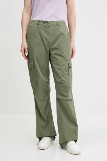 Nohavice Tommy Jeans zelená farba, široké, vysoký pás, DW0DW20350
