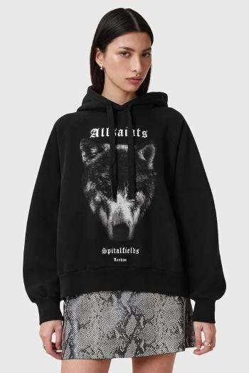 Mikina AllSaints DAWN TALON dámska, čierna farba, s kapucňou, s potlačou, W017JC