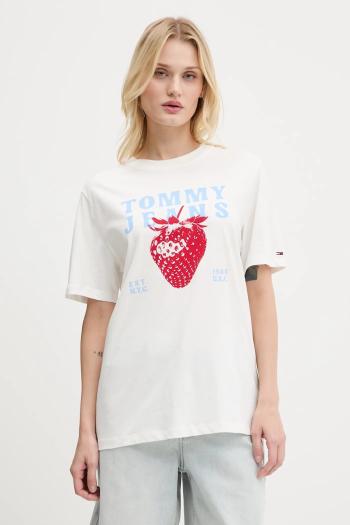 Bavlnené tričko Tommy Jeans dámske, biela farba, DW0DW20894