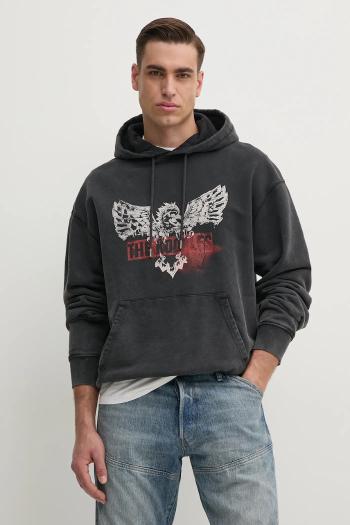 Bavlnená mikina The Kooples pánska, šedá farba, s kapucňou, s potlačou, HSWE30005K