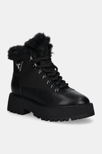 Členkové topánky Guess REZIM dámske, čierna farba, na platforme, zateplené, FLFREZ ELE10