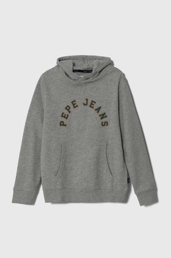 Detská mikina Pepe Jeans šedá farba, s kapucňou, s potlačou