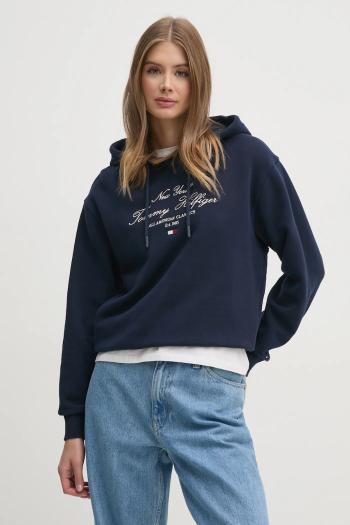 Bavlnená mikina Tommy Hilfiger dámska, tmavomodrá farba, s kapucňou, s nášivkou, WW0WW43842