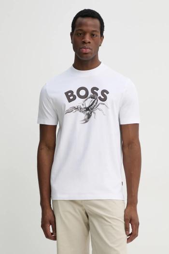 Bavlnené tričko BOSS Orange pánske, biela farba, s potlačou, 50539196