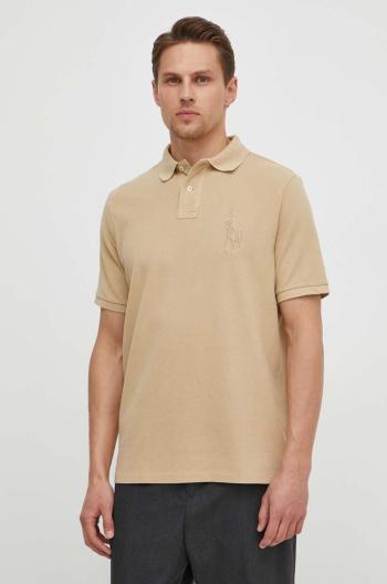 Bavlnené polo tričko Polo Ralph Lauren béžová farba, s nášivkou, 710936508