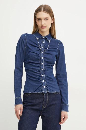 Košeľa Guess ALISHA dámska, tmavomodrá farba, slim, s klasickým golierom, W5RH69 D5HJ1