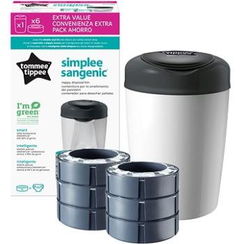 Tommee Tippee Sangenic Simplee kôš na plienky + 6× kazeta, sivý (3451618700207)