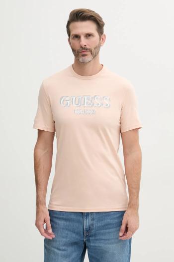Bavlnené tričko Guess pánske, oranžová farba, s potlačou, M5GI07 I3Z14