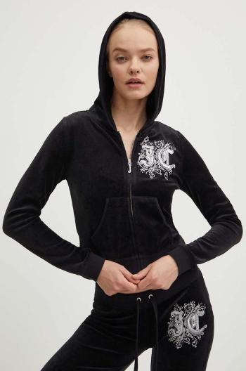 Velúrová mikina Juicy Couture RENAISSANCE ROBYN HOODIE čierna farba, s kapucňou, s nášivkou, JCGAS224001