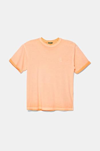 Detské bavlnené tričko United Colors of Benetton oranžová farba, melanžové, 3085C10P9