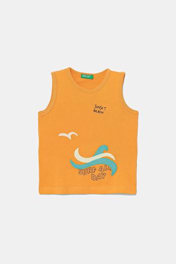 Detský bavlnený top United Colors of Benetton oranžová farba, s nášivkou, 3I1XGH014