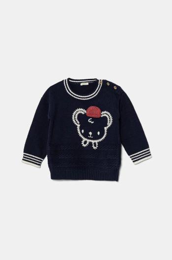 Detský svetrík s vlnenou zmesou United Colors of Benetton tmavomodrá farba, 1WUAB1012