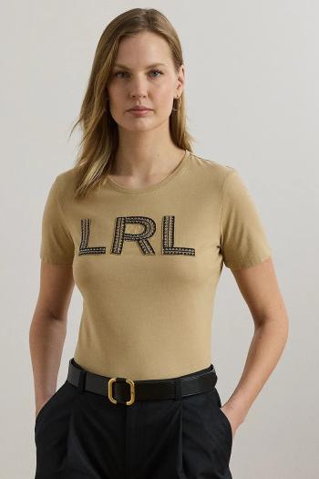 Bavlnené tričko Lauren Ralph Lauren dámske, béžová farba, 200971125