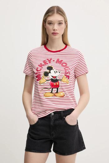 Bavlnené tričko Desigual MICKEY MOUSE dámske, červená farba, 25SWTKAI