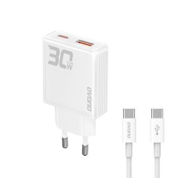 Dudao A30EUT GaN sieťová nabíjačka USB / USB-C 30W + kábel USB-C, biela