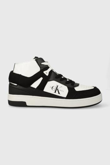Kožené tenisky Calvin Klein Jeans BASKET CUPSOLE MID LTH ML FAD čierna farba, YM0YM00883