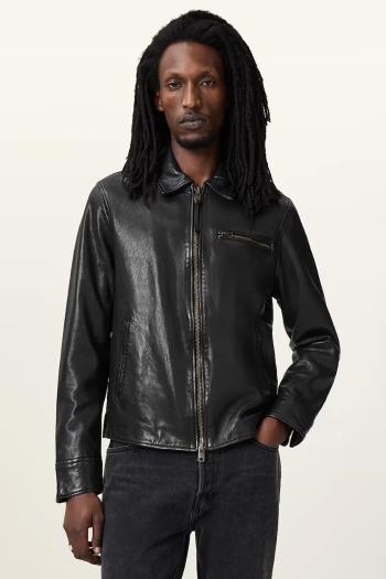 Kožená bunda AllSaints MILLER čierna farba, prechodná, M009LA