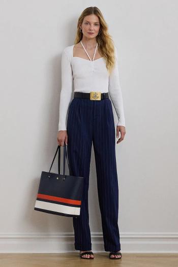 Vlnené nohavice Lauren Ralph Lauren tmavomodrá farba, široké, vysoký pás, 200957330