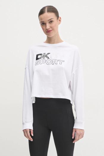 Bavlnené tričko s dlhým rukávom Dkny biela farba, DP5T1117