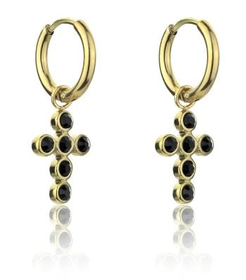 Marc Malone Pozlátené náušnice s krížikmi Avianna Black Earrings MCE23120G