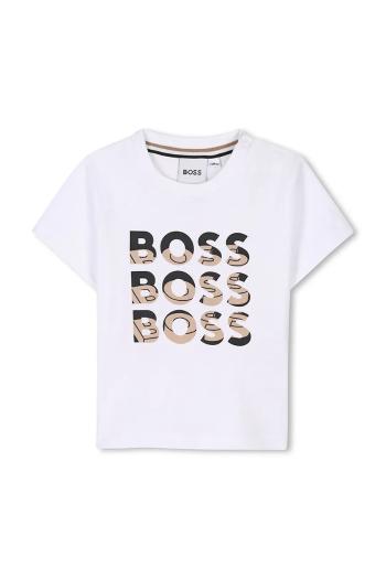 Detské bavlnené tričko BOSS biela farba, s potlačou, J52113