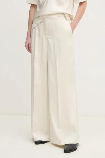 Nohavice Calvin Klein dámske, béžová farba, široké, vysoký pás, K20K207978