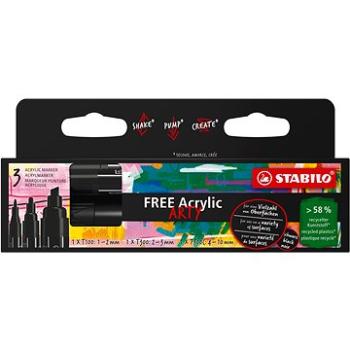 STABILO FREE Acrylic, čierny – balenie 3 ks s 3 rôznymi hrotmi T100, T300, T800C (4006381580724)