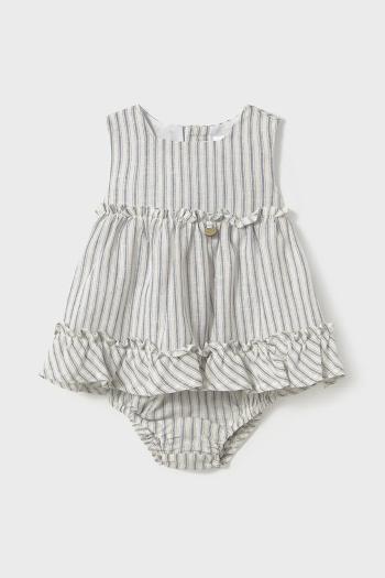 Detské šaty s prímesou ľanu Mayoral Newborn béžová farba, mini, áčkový strih, 1844