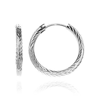 Okrúhle strieborné náušnice 925 - gravírovaný motív klasov, 25 mm