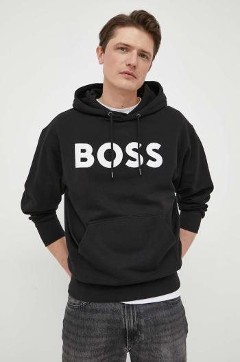 Bavlnená mikina BOSS BOSS ORANGE pánska,čierna farba,s kapucňou,s potlačou,50487134