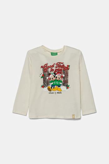Detská bavlnená košeľa s dlhým rukávom United Colors of Benetton béžová farba, 3ATNG10GQ
