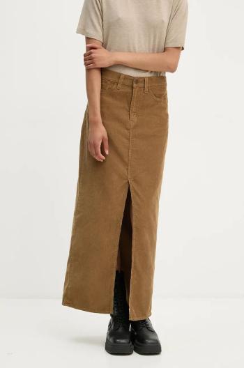 Rifľová sukňa Levi's hnedá farba, maxi, rovný strih