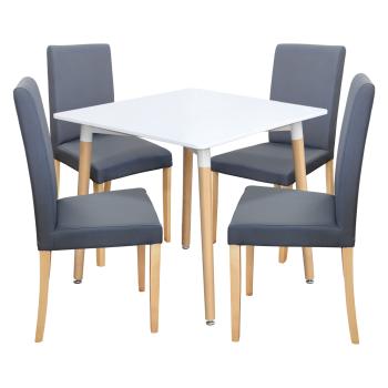 Jedálenský stôl UNO 80x80 biely + 4 stoličky PRIMA sivá/svetlé nohy