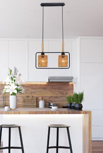 Závesná lampa Crown, čierna, 2x40W, E27, béžové tienidlo