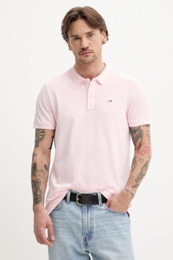 Bavlnené polo tričko Tommy Jeans pánske, ružová farba, jednofarebné, DM0DM20676