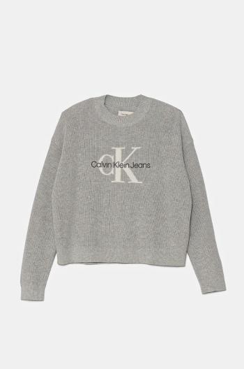 Detský bavlnený sveter Calvin Klein Jeans šedá farba, tenký, IG0IG02647