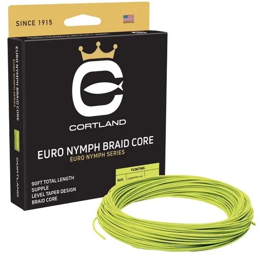 Cortland muškárska šnúra euro nymph braid core .022 fresh level sage green/chartreuse 90 ft